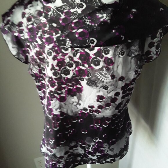 Worthington colorful purple and gray floral cowl neck top size L - Picture 6 of 12